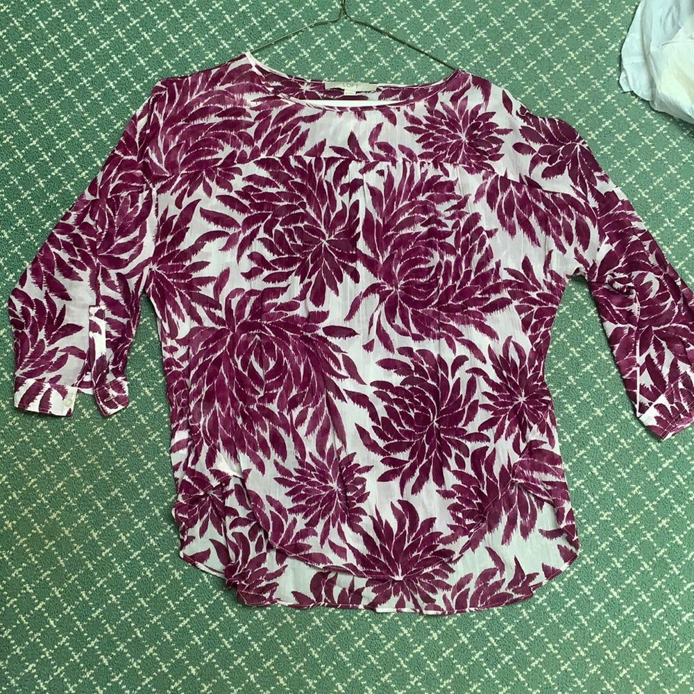 Sheer three quarter sleeved loft top